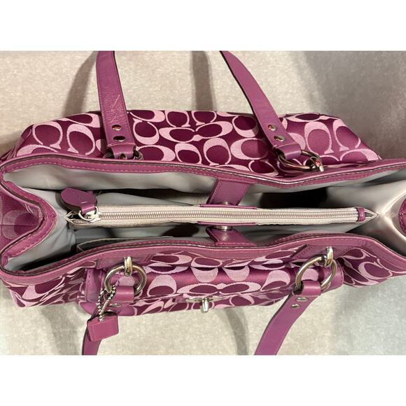Coach Purple Signature Shoulder Bag Canvas with Leather Trim - Picture 9 of 10